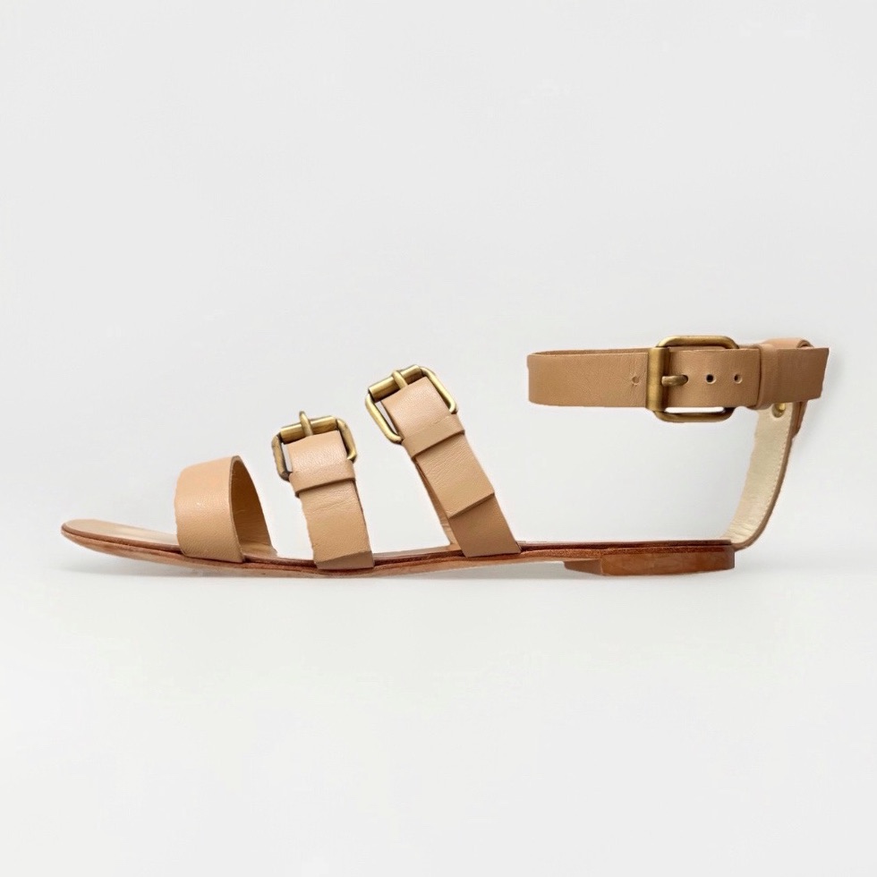 Giuseppe Zanotti Tan Beige Leather Buckle Ankle Strap Open Toe Sandals